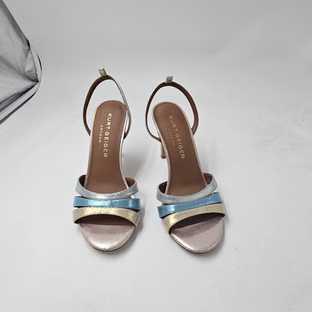 Kurt Geiger Metallic Gold, Silver & Blue Strappy Heels - Picture 2 of 9